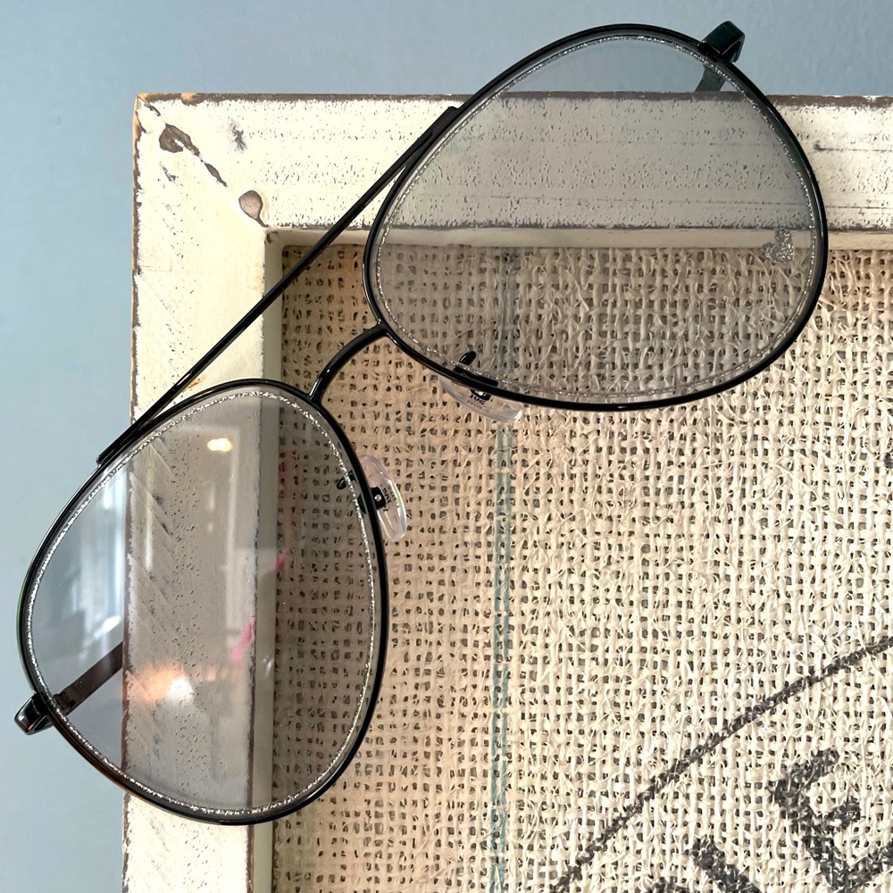 Anna Sui Black Metal Aviator Sunglasses with Gray Lenses